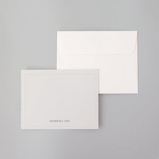 Grey Embossed Border Flat Notecard